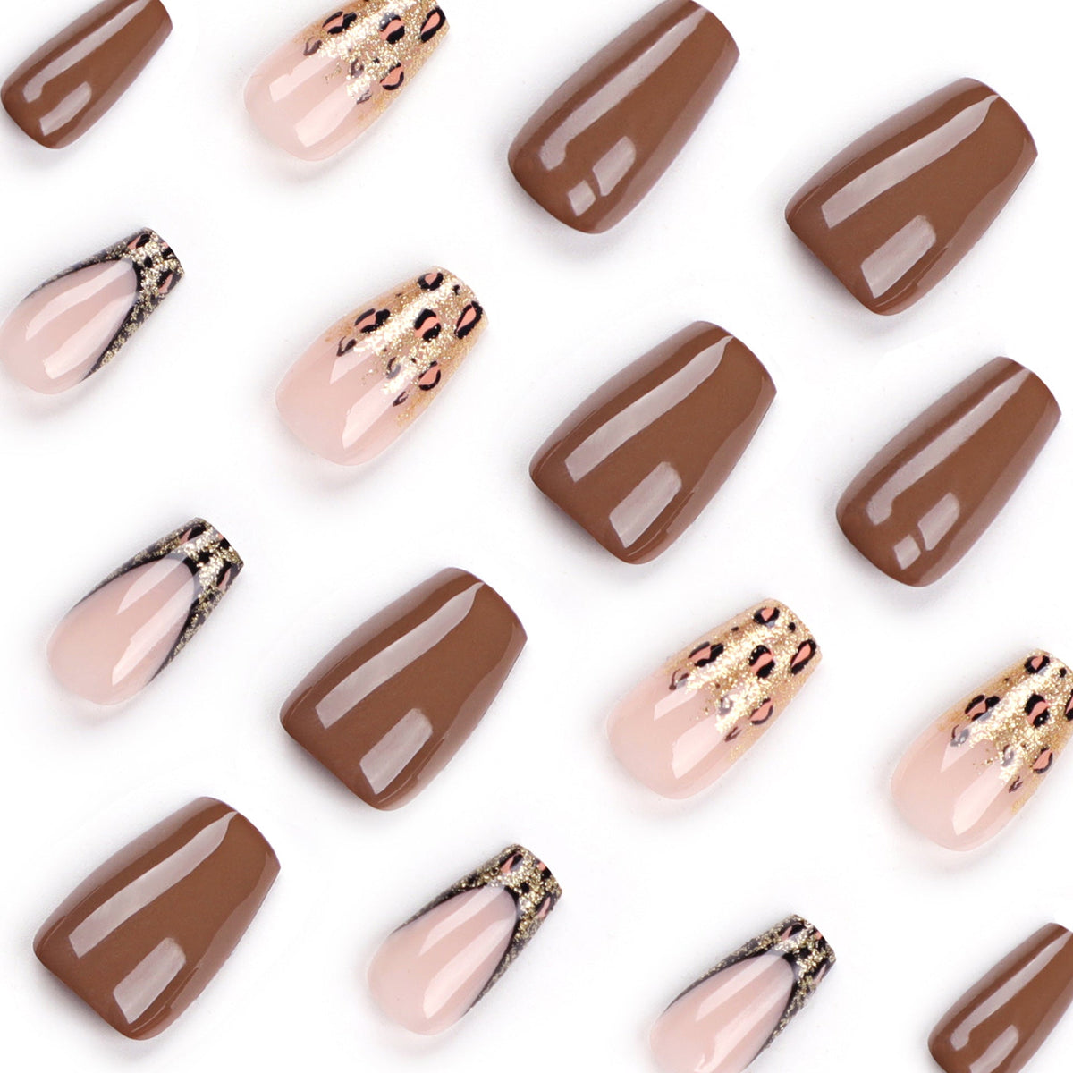 Autumn Brown Simple Wear Nail Patch Gold Glitter Leopard Print Nail Art Ballet Finger Nail Patch Nail Patch – Image 3