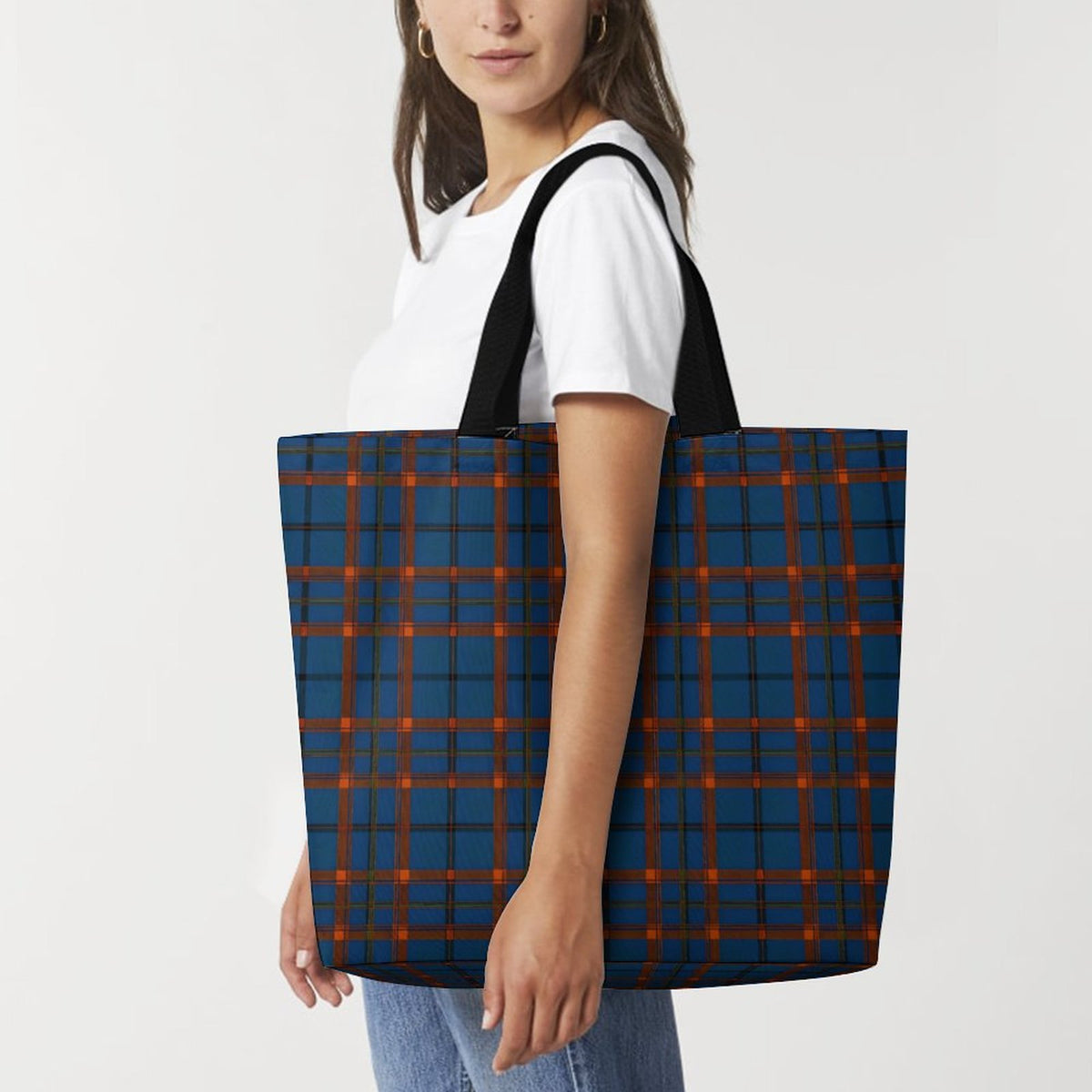 Large One Shoulder Shopping Bag Plaid