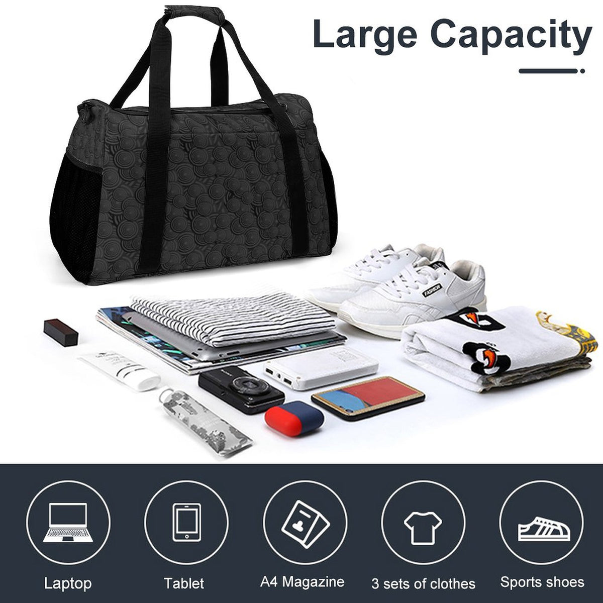 Travel Duffel Bag Black Swirls