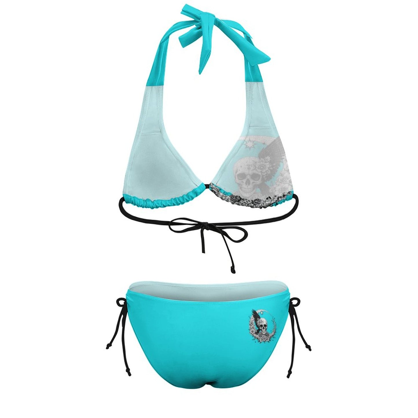 Two Piece Halter Swimsuit Teal Skull