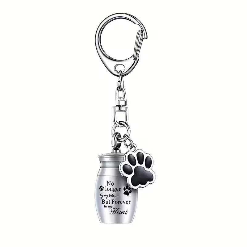 Metal Urn Pendant Suitable for Dog & Cat Cremation Urn with Filling Tools - Paw Print Ash Keepsake Keychain, Memorial Cylinder for Pet Ashes, Cremation Jewelry for Ashes Preservation