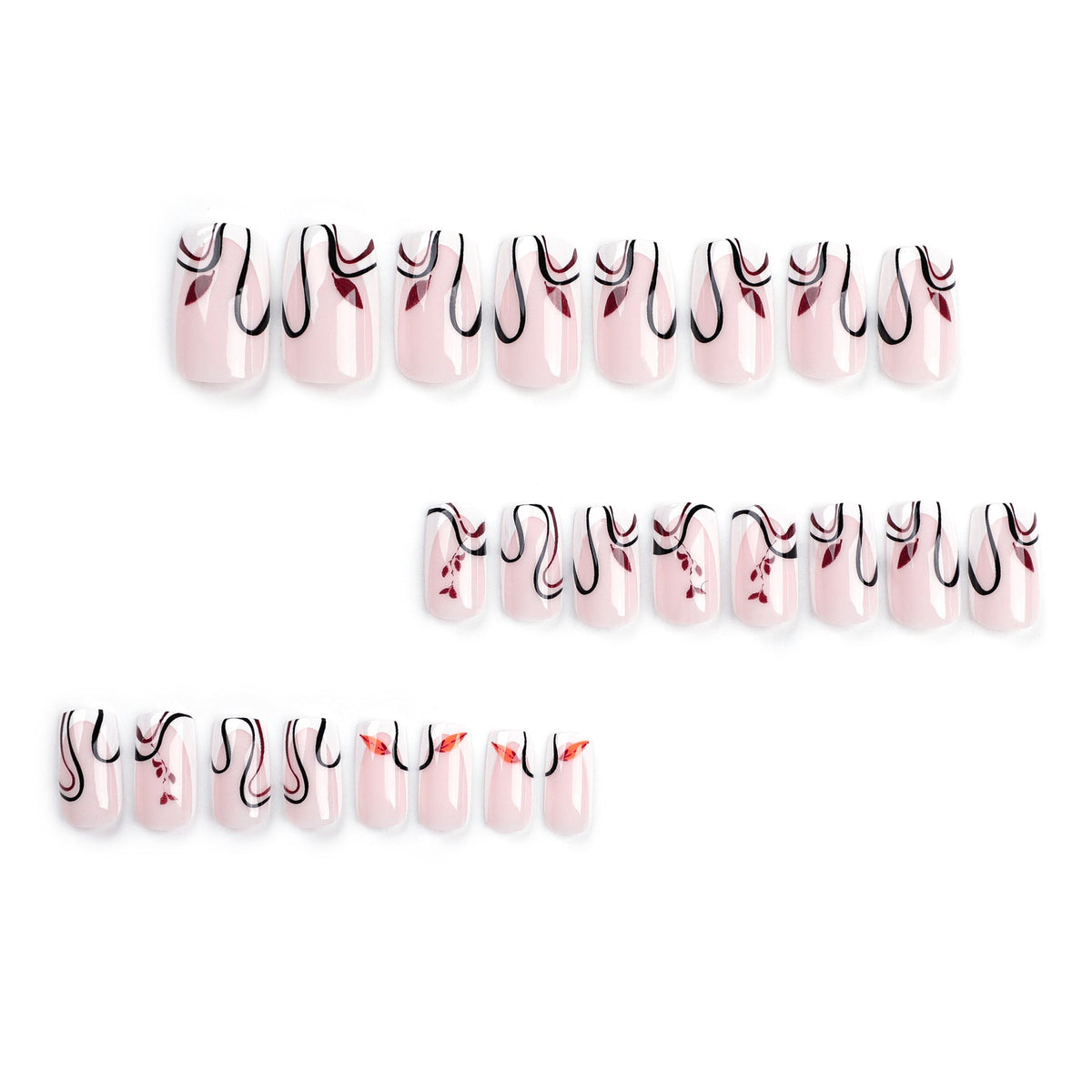 French white edge autumn and winter deciduous leaves wear nail pads black curve lines manicure square nail pads – Image 2