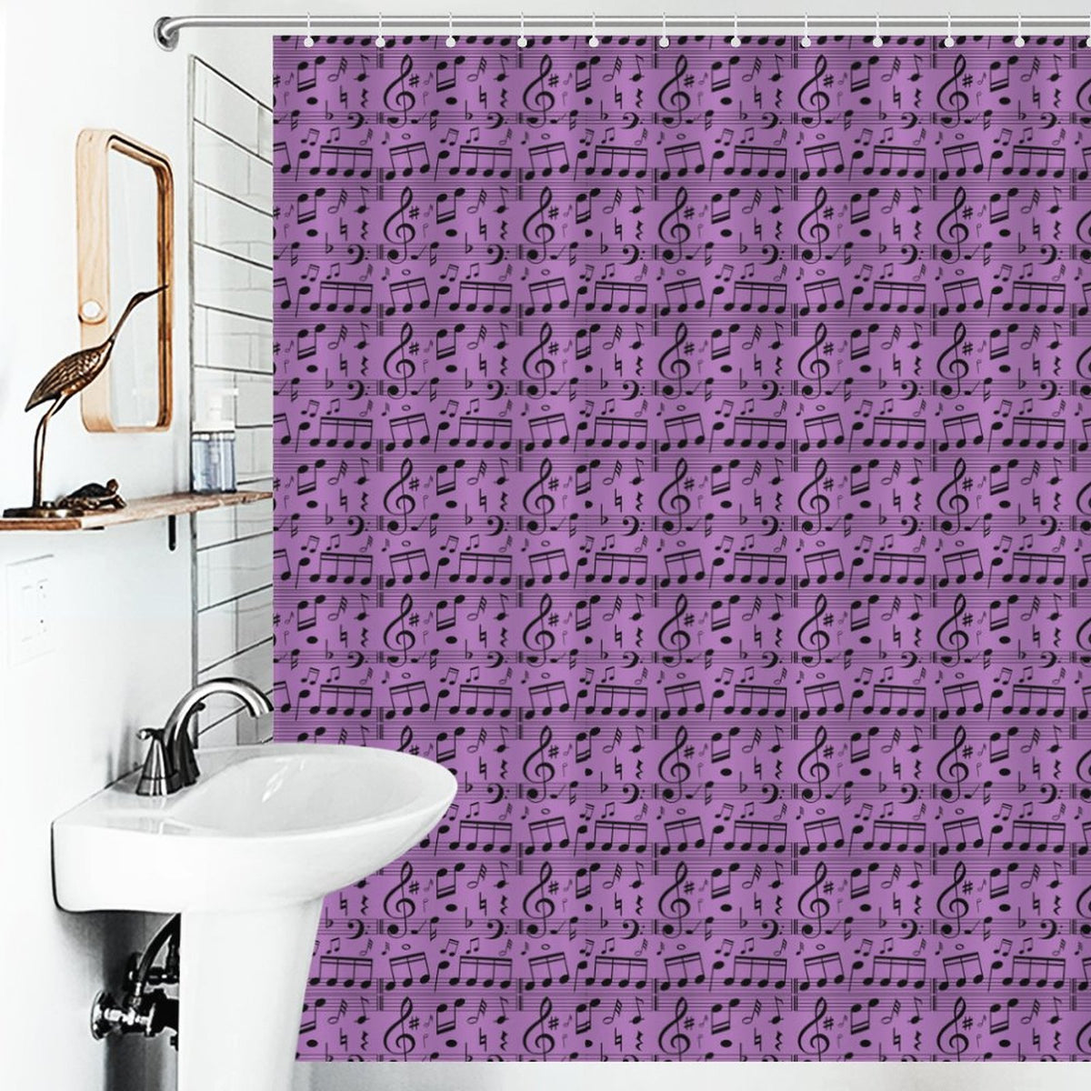 Purple Shower Curtain with musical notes