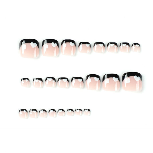 Black French foot nail piece White love Wholesale fake nail finished patch 365nails – Image 2