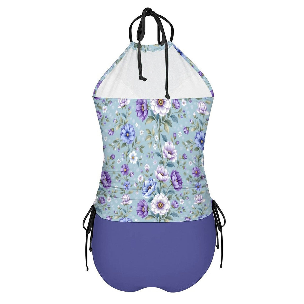 2-Piece Women's Tankini Set with High Neck Halter Top Floral