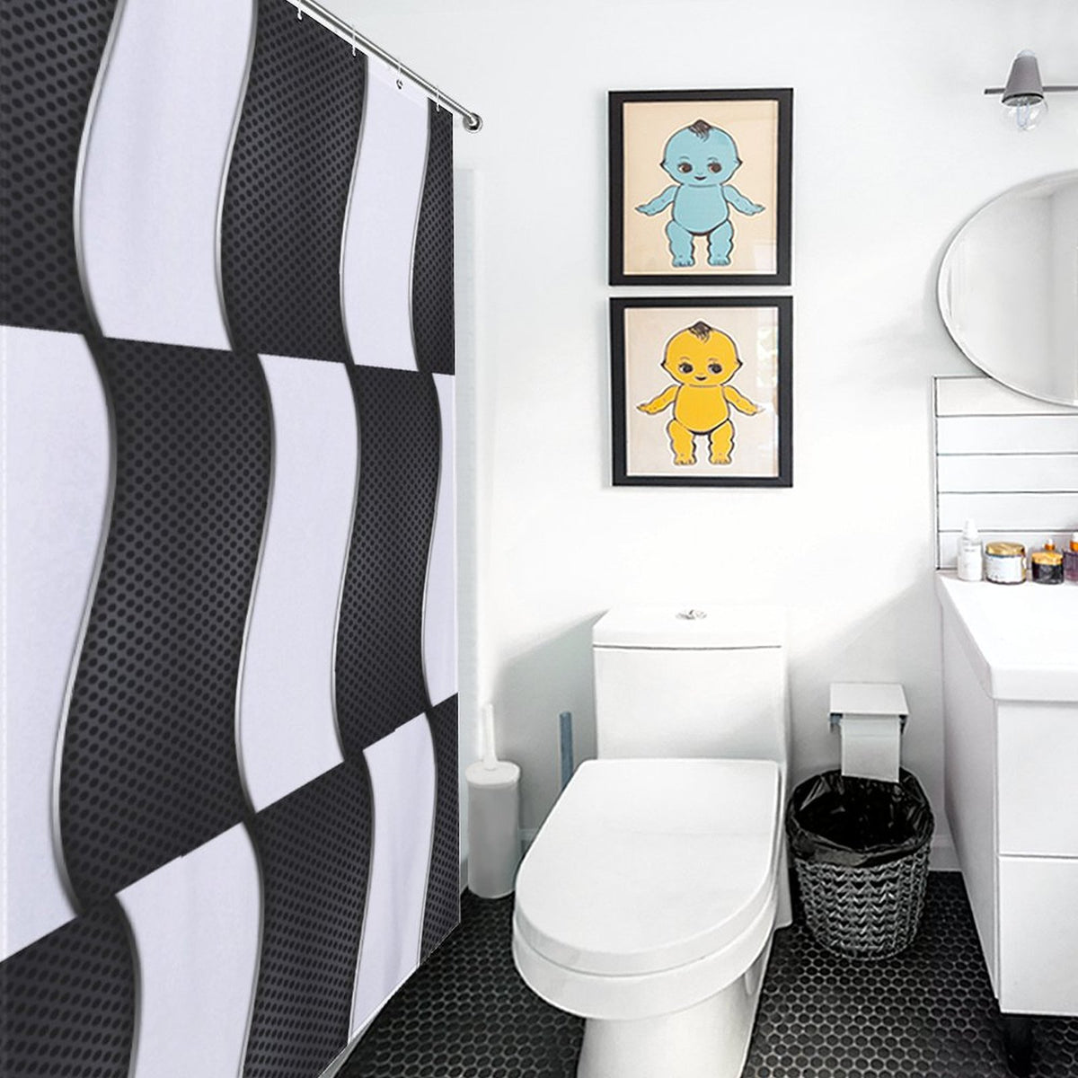 Black and white shower curtain