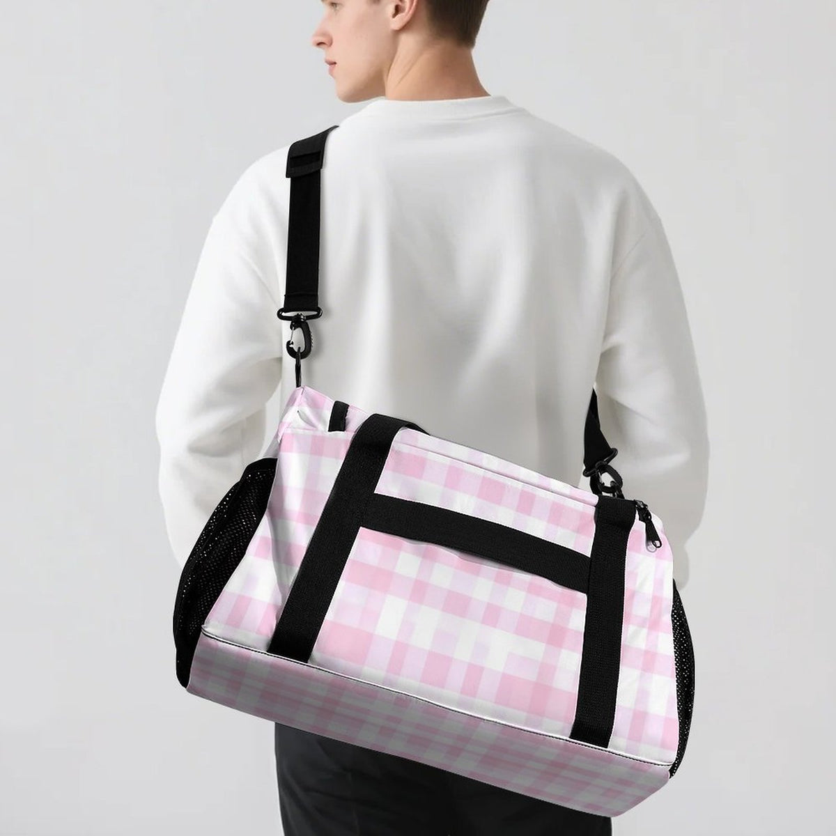 Travel Duffel Bag Pink Checker