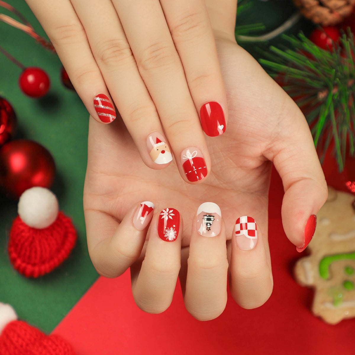 popular nails stickers, Christmas short nails patches, Press onable nails removable nails patches, finished – Image 6