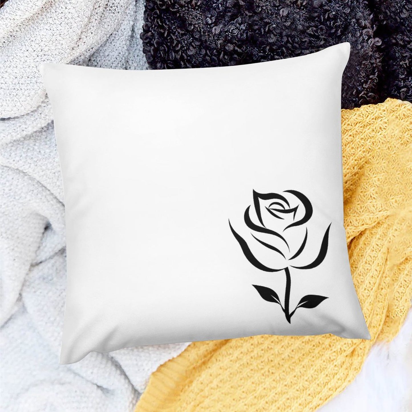 Square Plush Throw Pillow Cover (Pillow Excluded) Black Rose