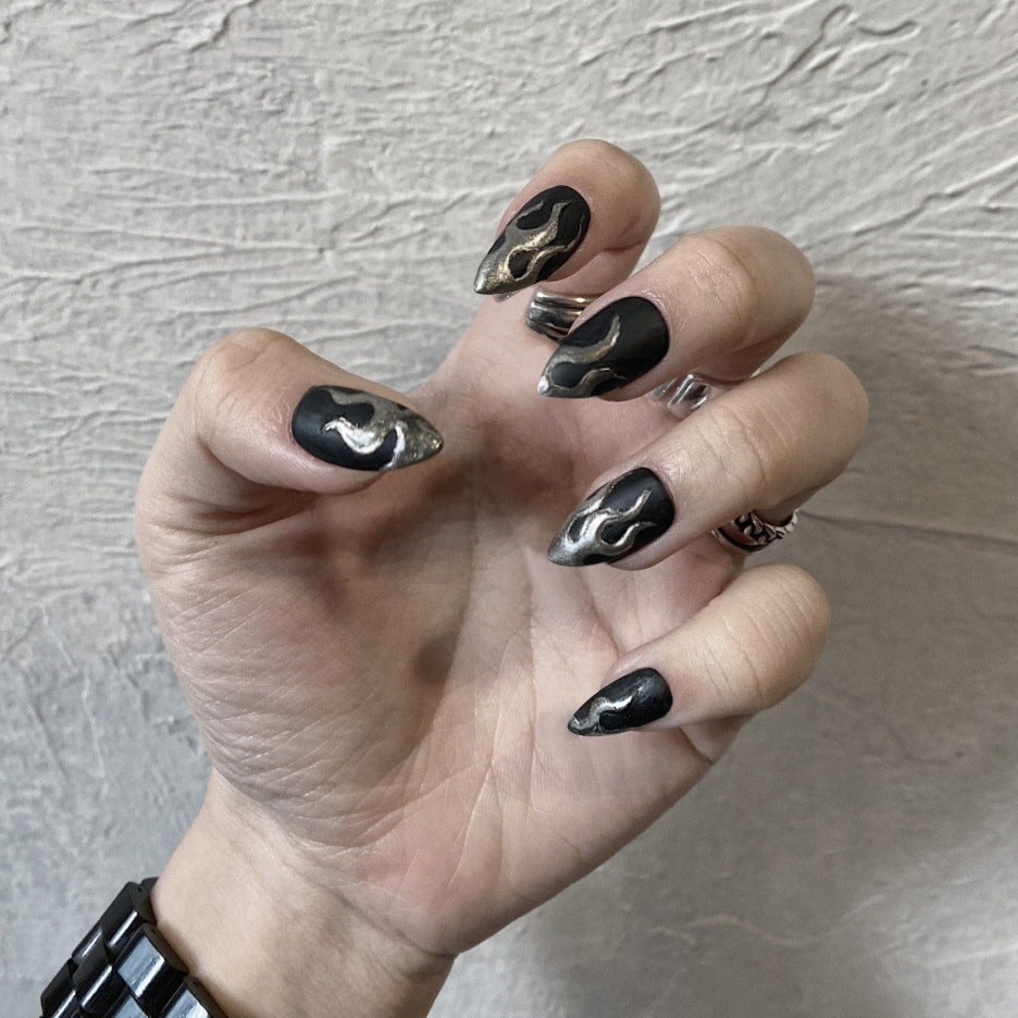 Punk Wind Dark Flame Nail Patch Nail Patch press-on nails Finished Fake Nail Waterproof Removable Nail Patch 365nails