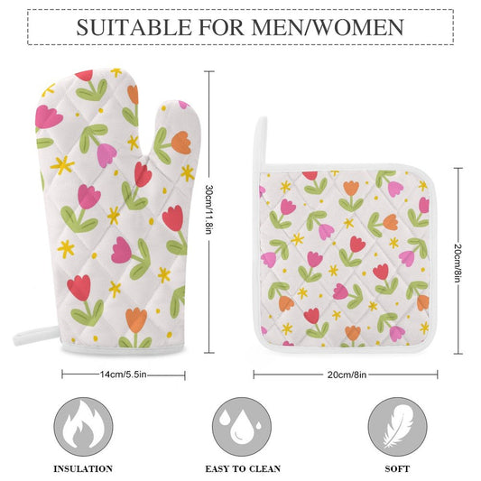 Oven Mitts & Pot Holder Set of 3 Tulips