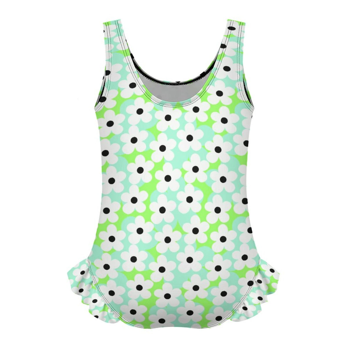 Girls Ruffle Trim One Piece Swimwear