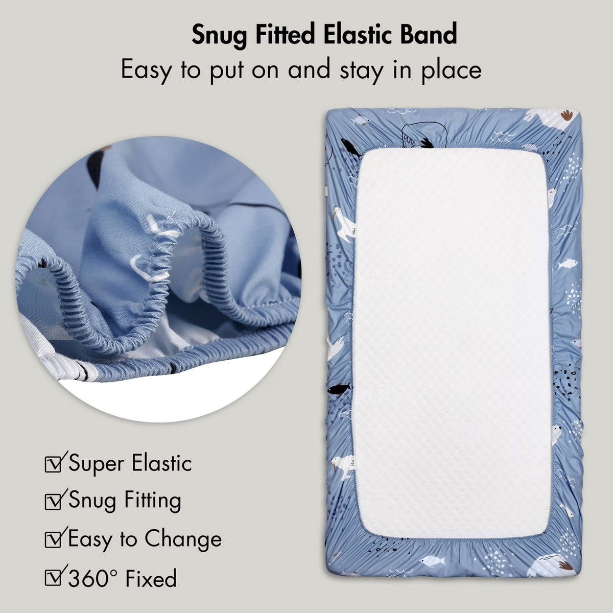Baby Crib Sheets, Organic Fitted Elastic Toddler Bed Crib Mattress Sheets 52"x28"x9",Blue Ocean