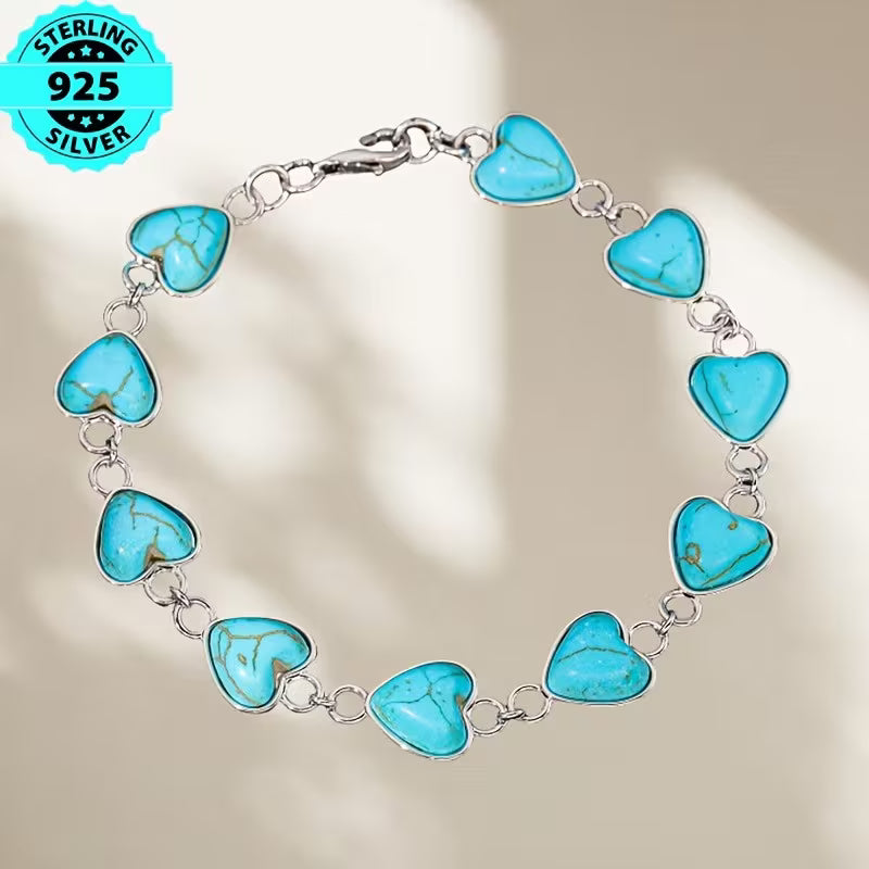 925 Sterling Silver Bracelet with Real Turquoise Women's Style | High Quality