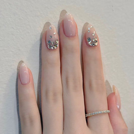 Elegant Nude Floral Shimmer Press On Nails for Daily Charm