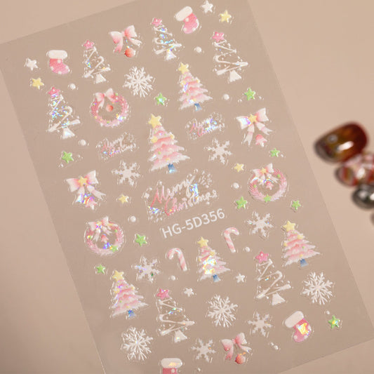 Christmas atmosphere nail art sticker 5D relief three-dimensional Santa Claus Elk nail sticker jewelry HG model