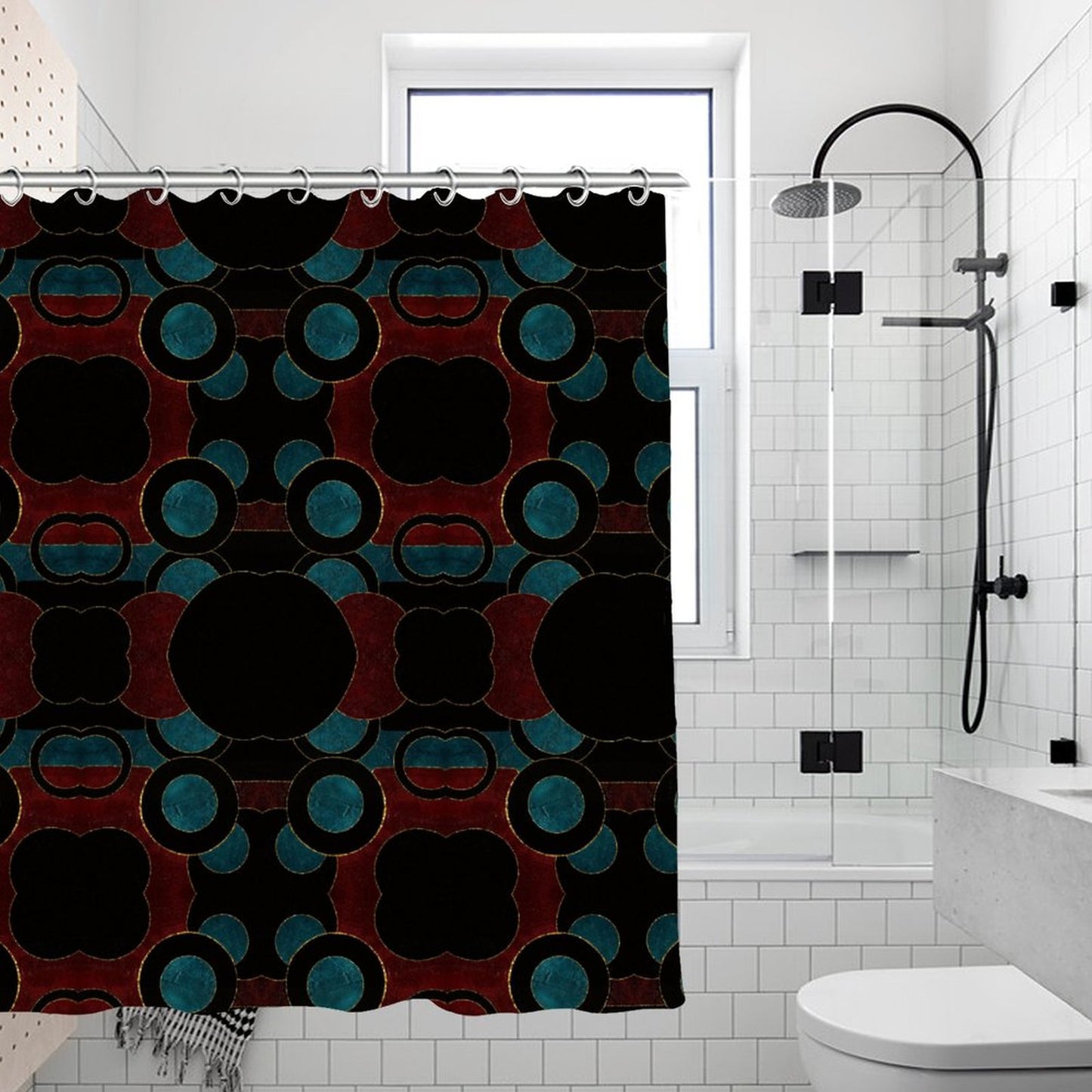 Waterproof Shower Curtain - Black Circles
