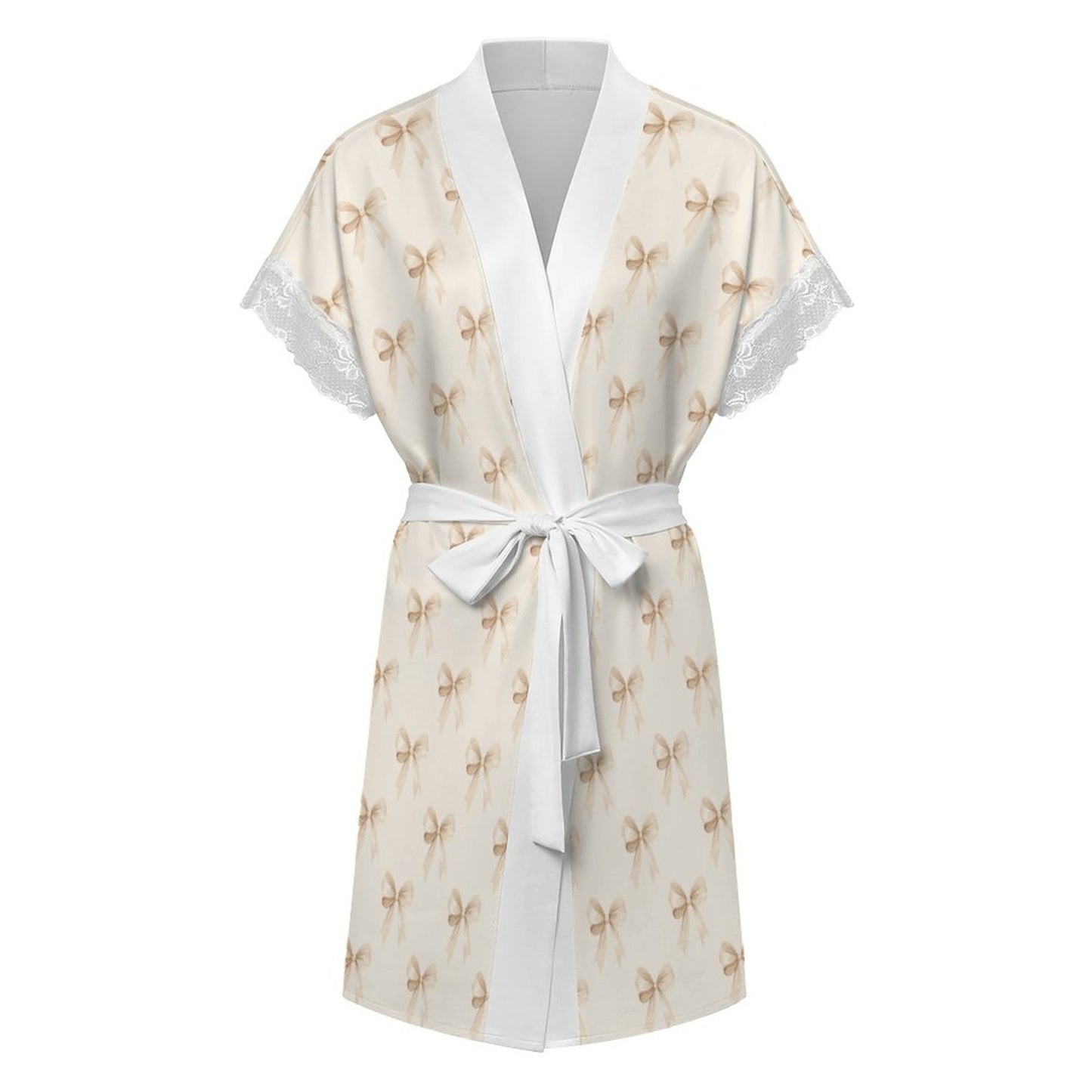 Lace Trimmed Short-Sleeve Nightgown Ribbons
