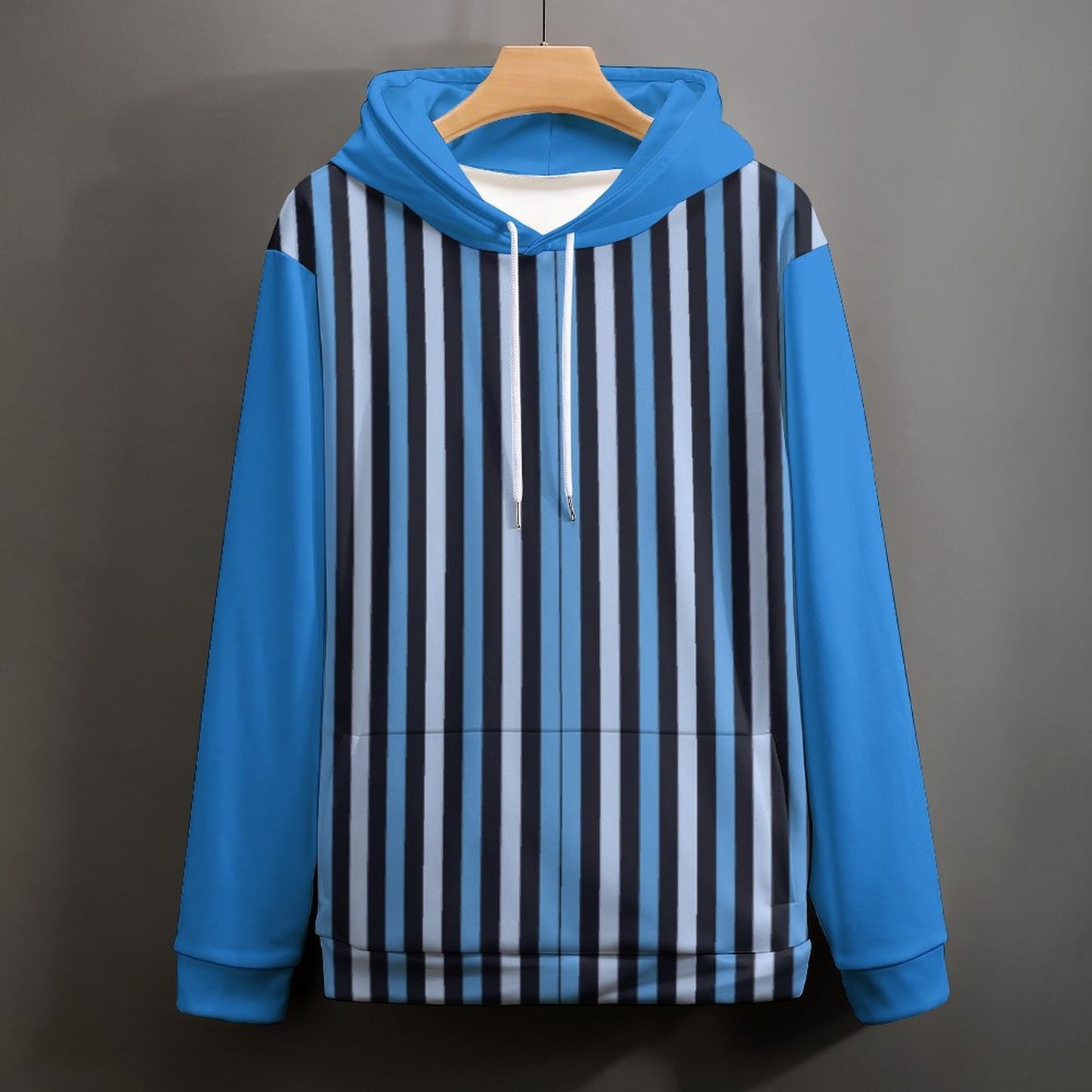 Cool Hoodie with Double-layer Cap Blue Stripes