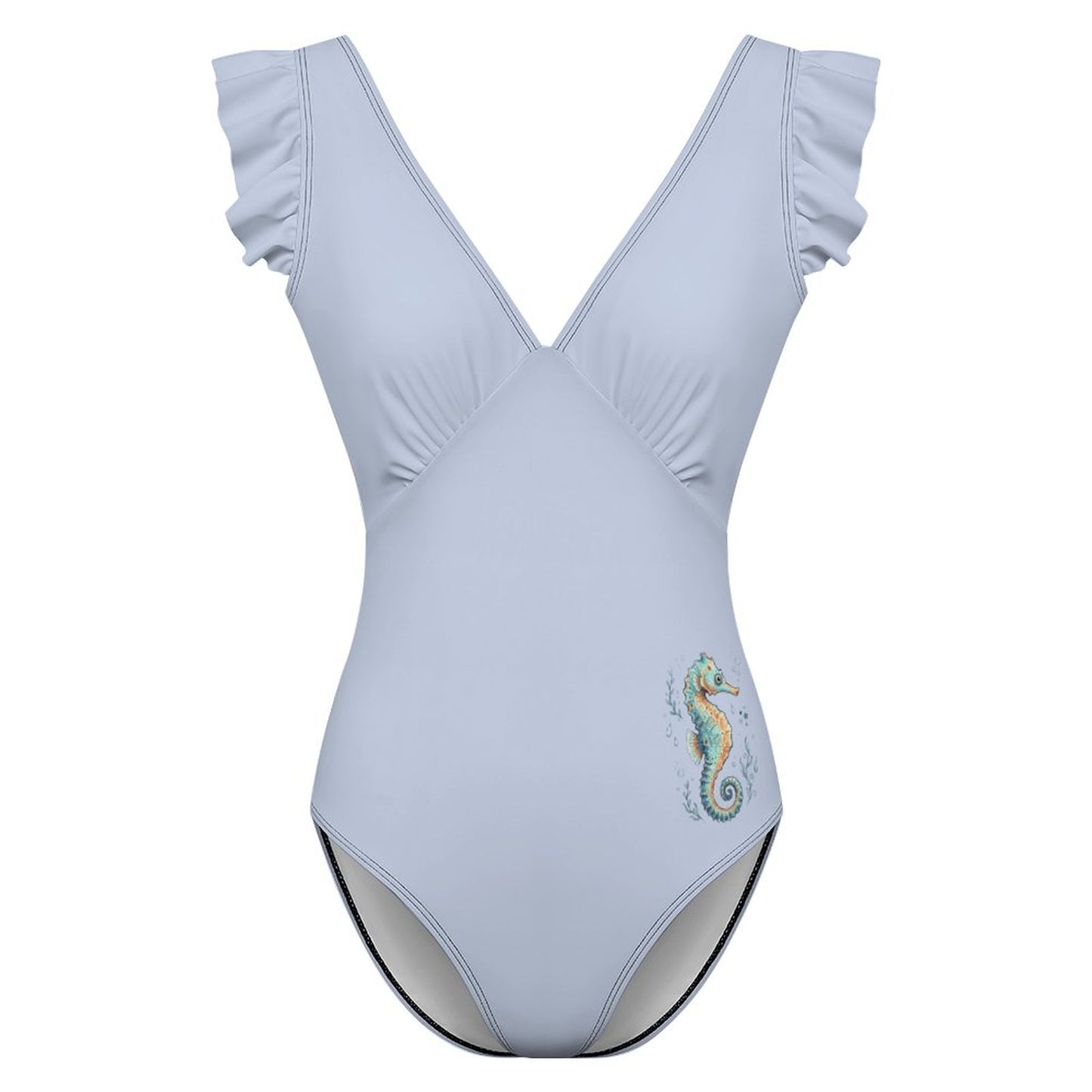 Women's Ruffled Sleeve One Piece Swimsuit Light Blue