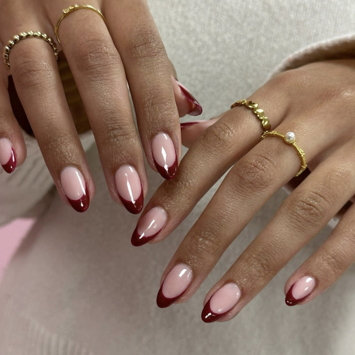 Red French Gradient Press On Nails Stylish Chic Design