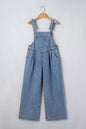 Dusk Blue Pleated Wide Leg Retro Pocketed Denim Jumpsuit