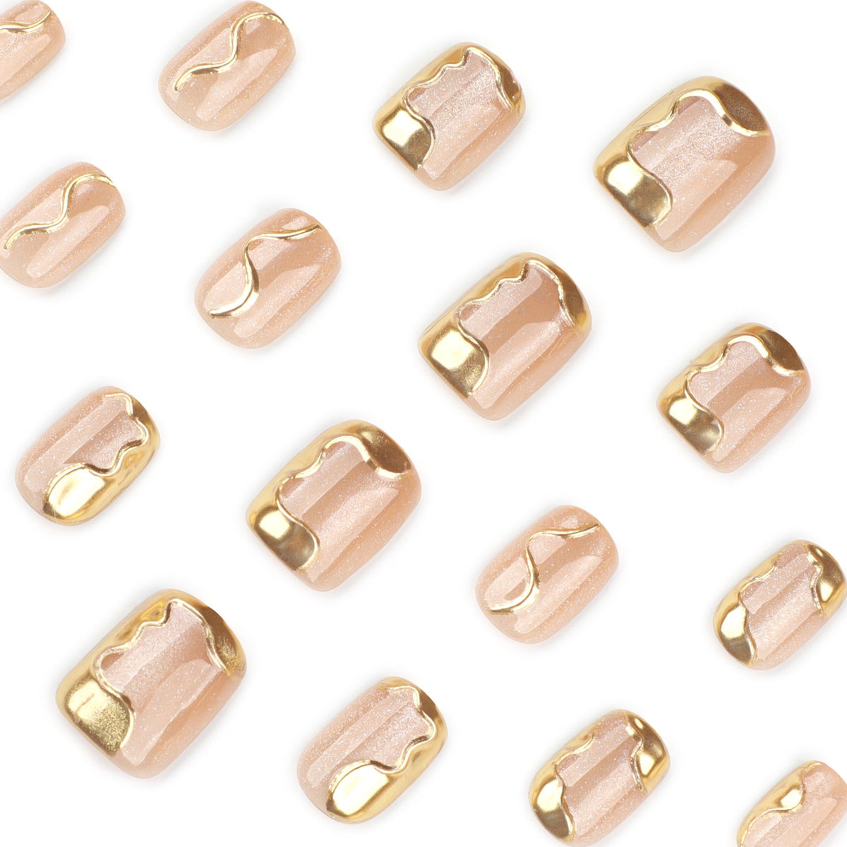 Golden Swirl Nude Nails with Shimmer Gloss Finish – Image 3