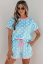 Sky Blue Polka Dot Contrast Edge Casual Short Set