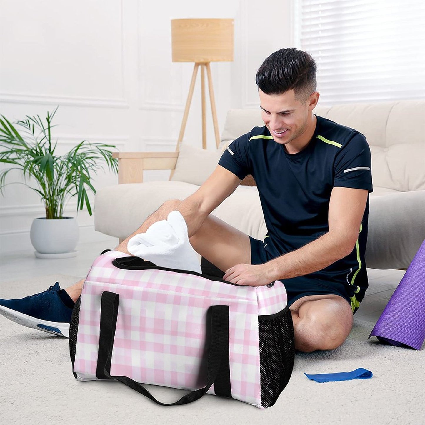 Travel Duffel Bag Pink Checker