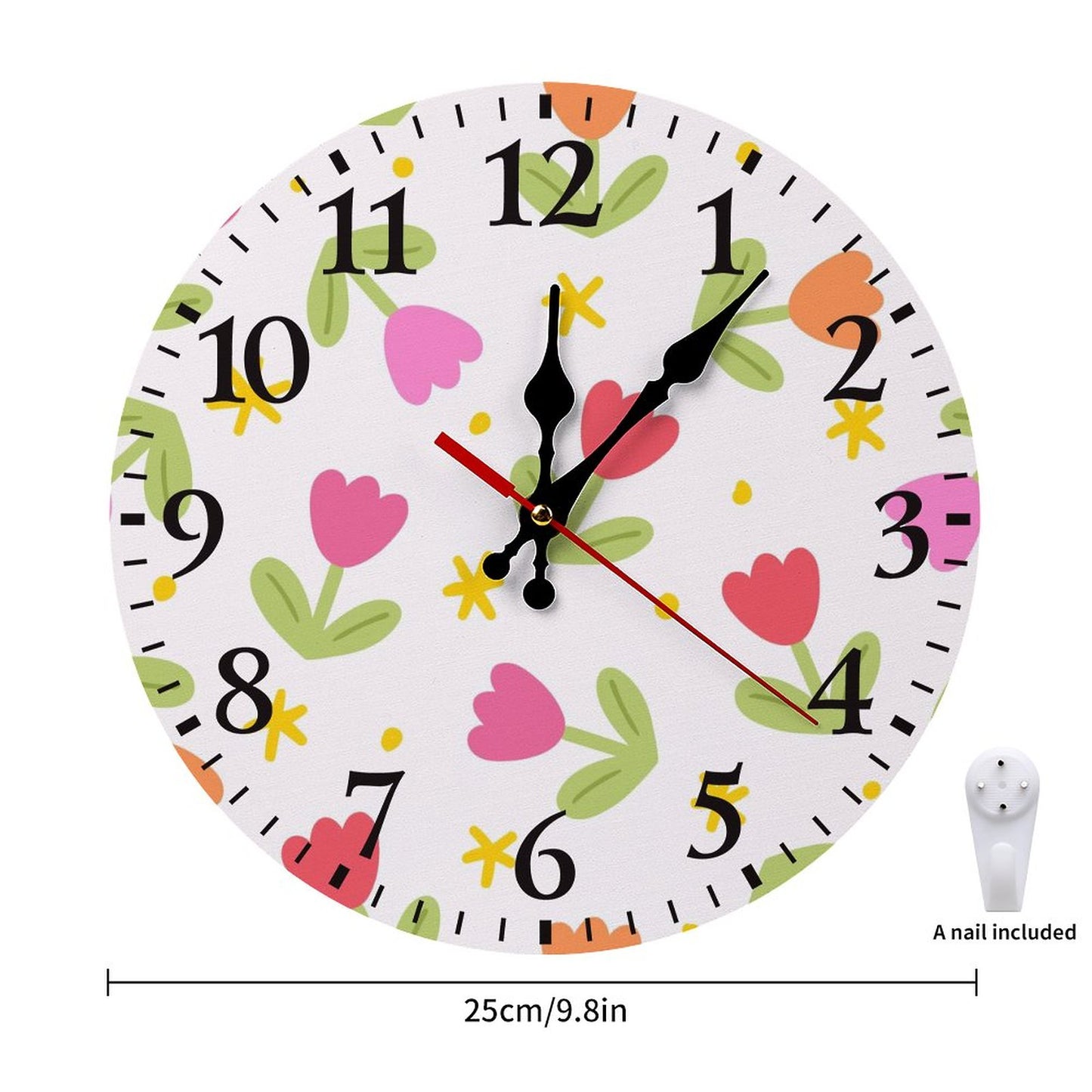 Modern Wooden Wall Clock - Tulips