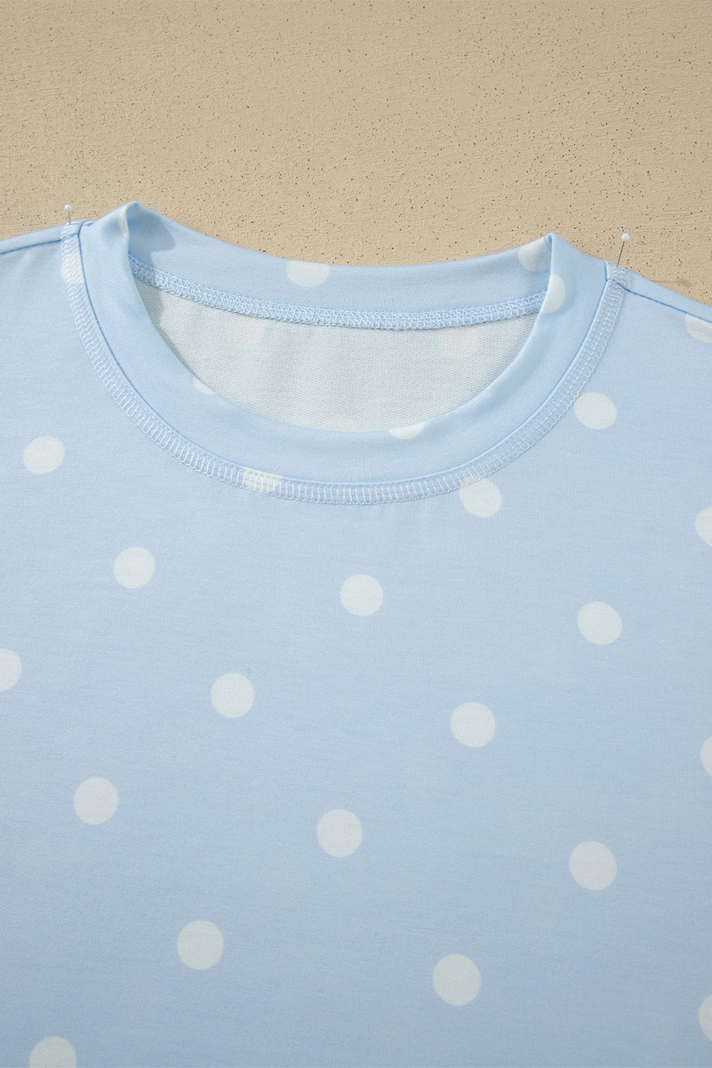 Sky Blue Exposed Seam Detail Polka Dot Loose Tee Drawstring Shorts Set