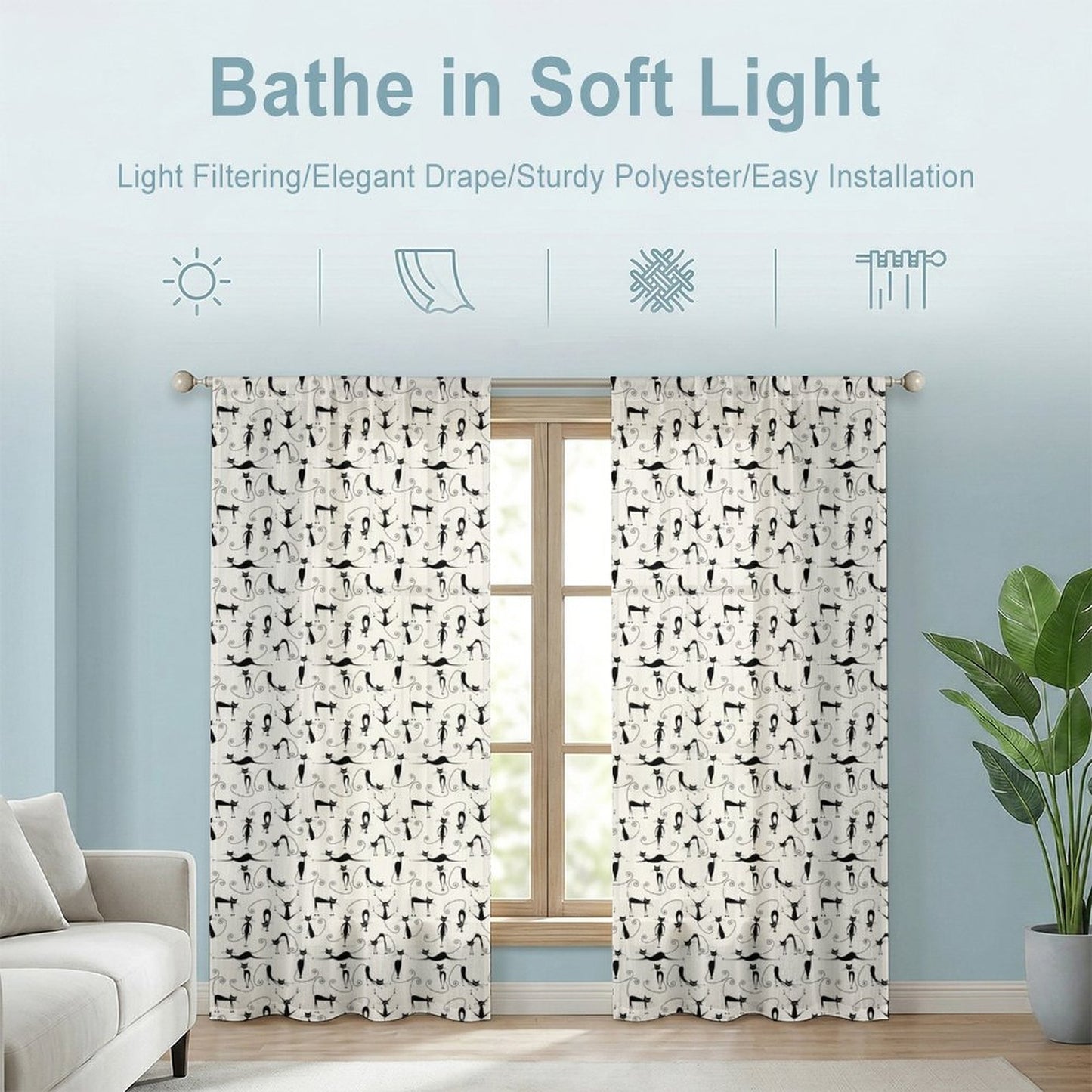 Sheer Curtain Cats