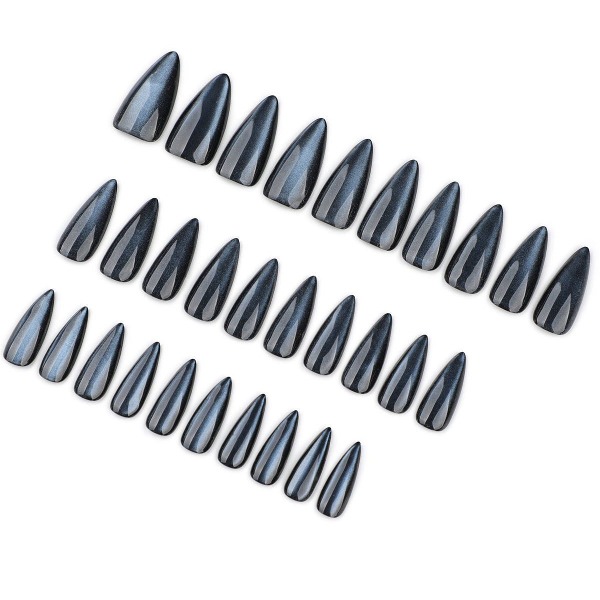 30-piece set blue solid color cat eye press-on nails - medium length almond shape – Image 3