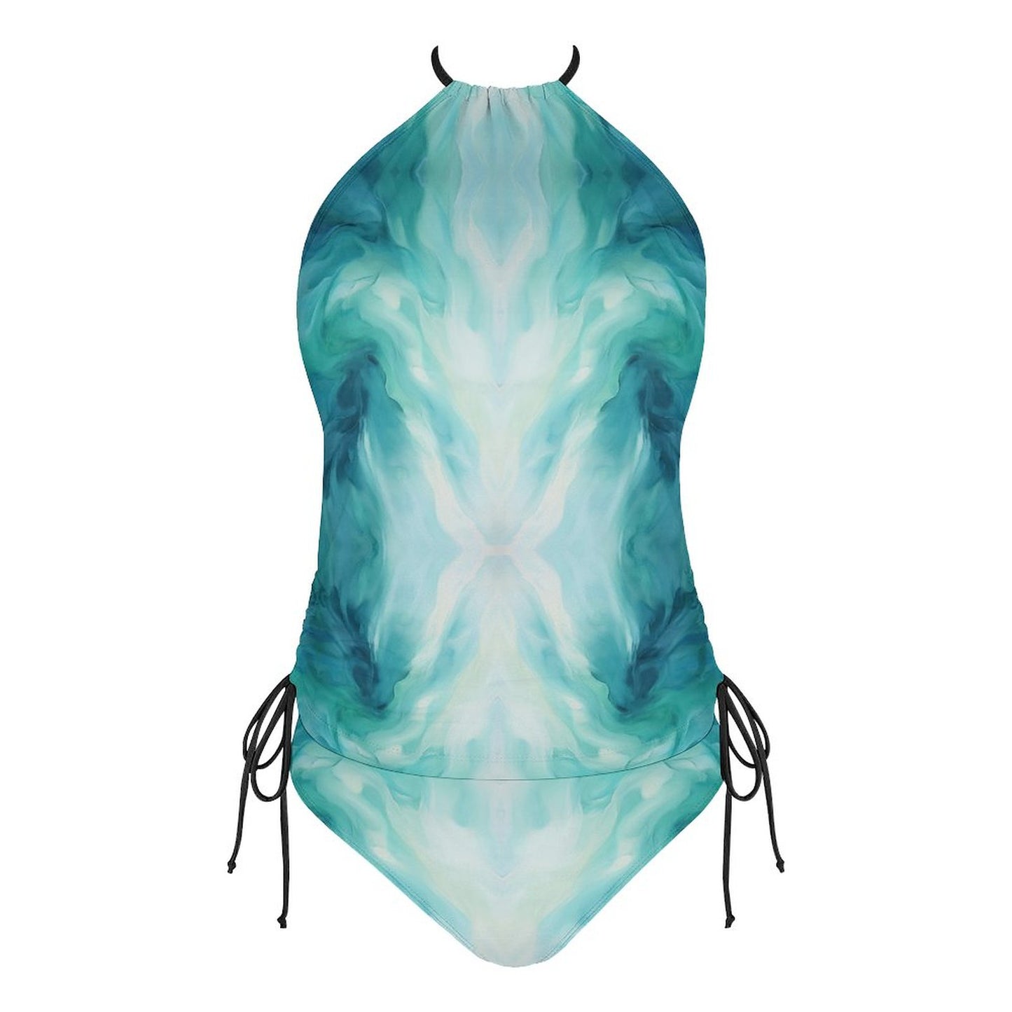 2-Piece Women's Tankini Set with High Neck Halter Top Ocean Blue