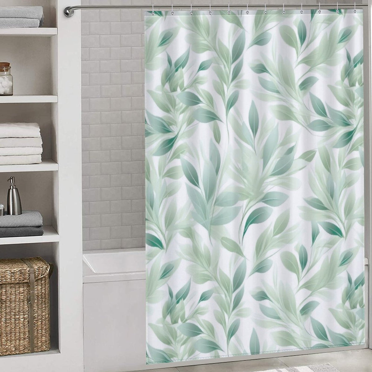 Leaf print shower curtain