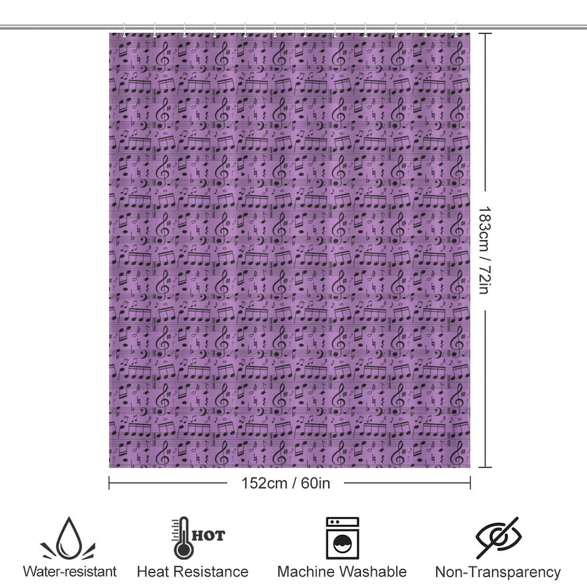 Purple Shower Curtain with musical notes