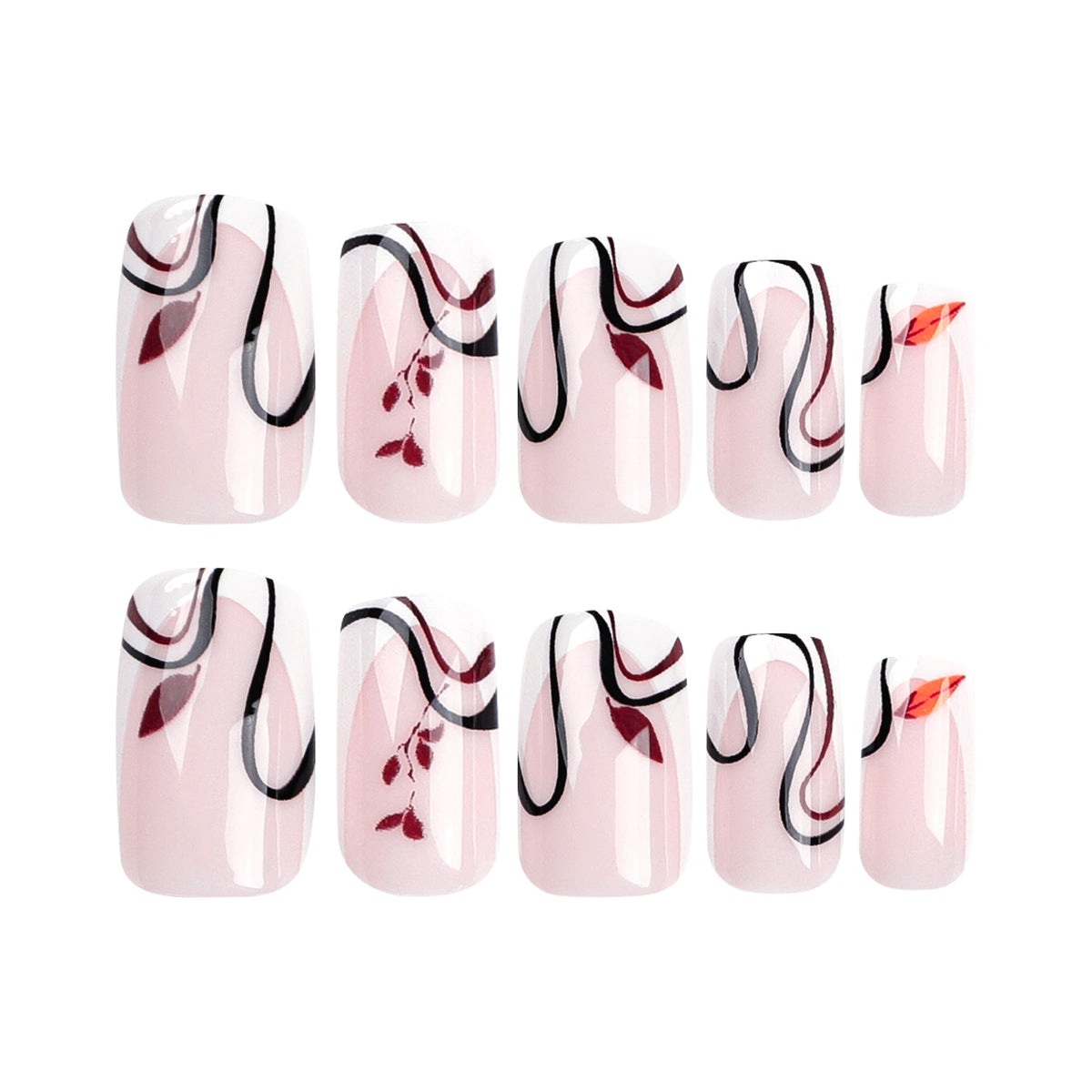 French white edge autumn and winter deciduous leaves wear nail pads black curve lines manicure square nail pads – Image 5