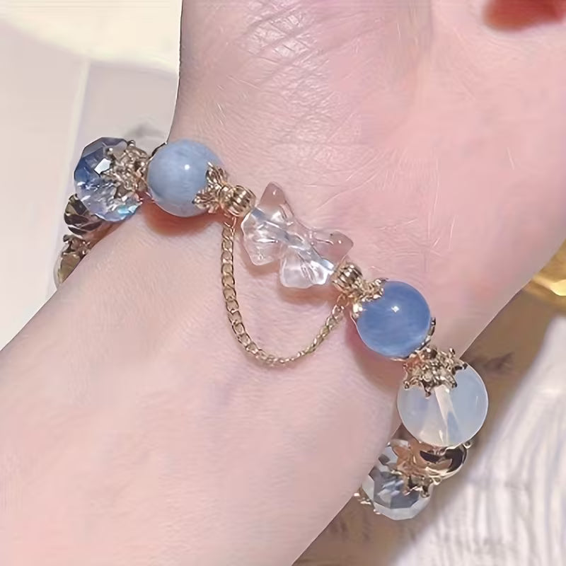 Retro Bohemian Palace Style Beaded Bracelet - Luxury Fairy Tale Dream Blue Beads Suitable for Lunar New Year Gifts,. Day, Mother' Day, for Daily Wear & Special Occasions, Year-Round Elegant Accessory
