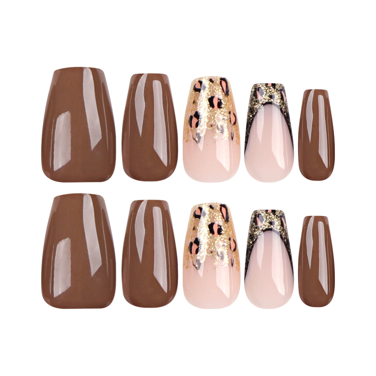 Autumn Brown Simple Wear Nail Patch Gold Glitter Leopard Print Nail Art Ballet Finger Nail Patch Nail Patch – Image 5