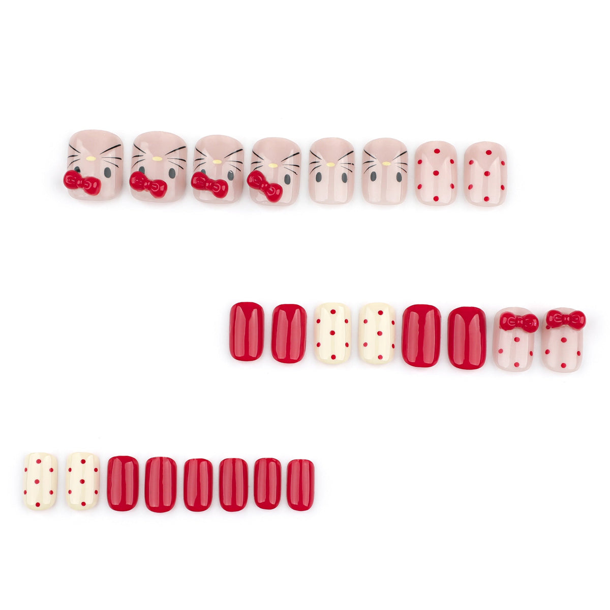 Autumn and winter sweet cat press-on nails three-dimensional point diamond bow removable manicure red polka dot – Image 2