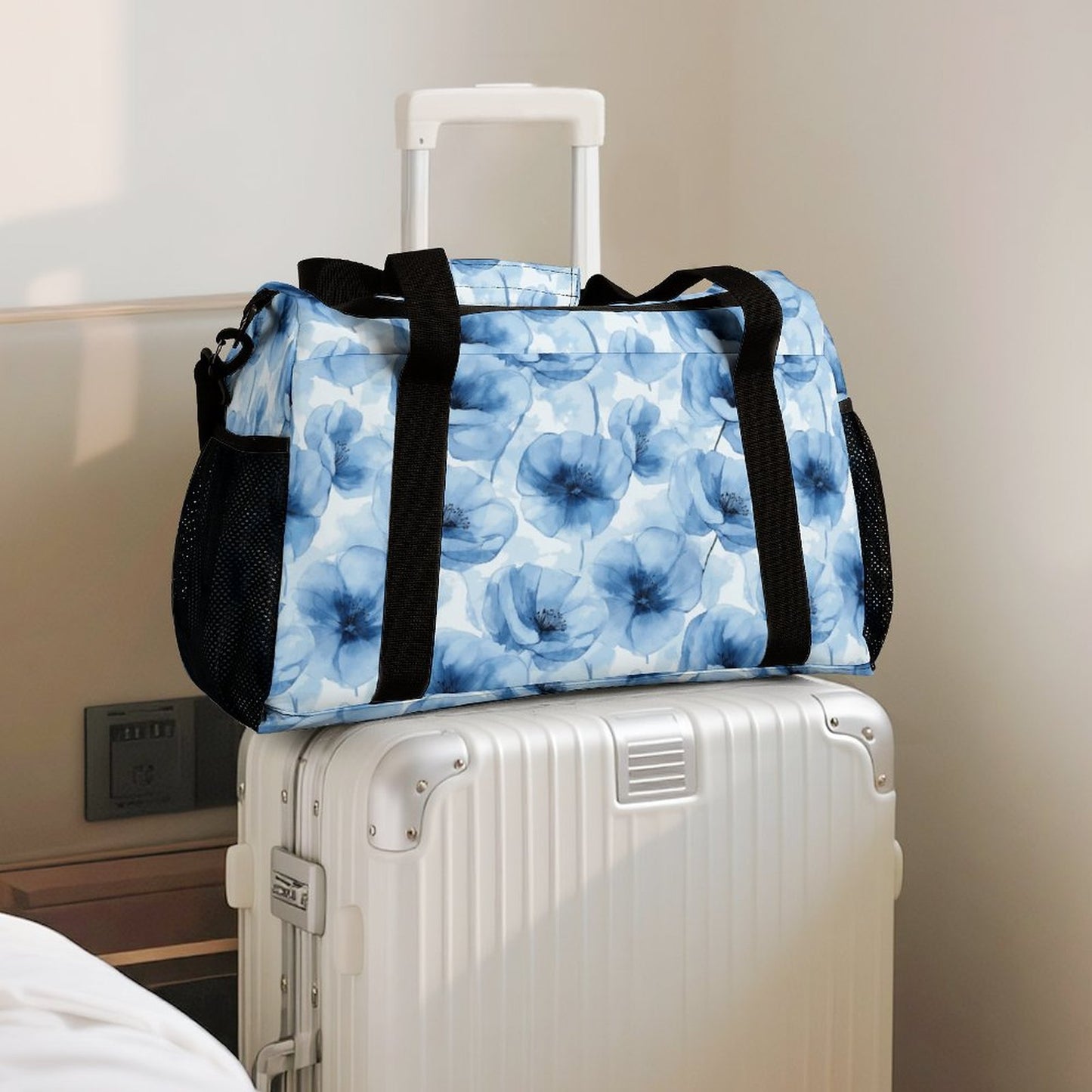 Travel Duffel Bag Blue Flowers
