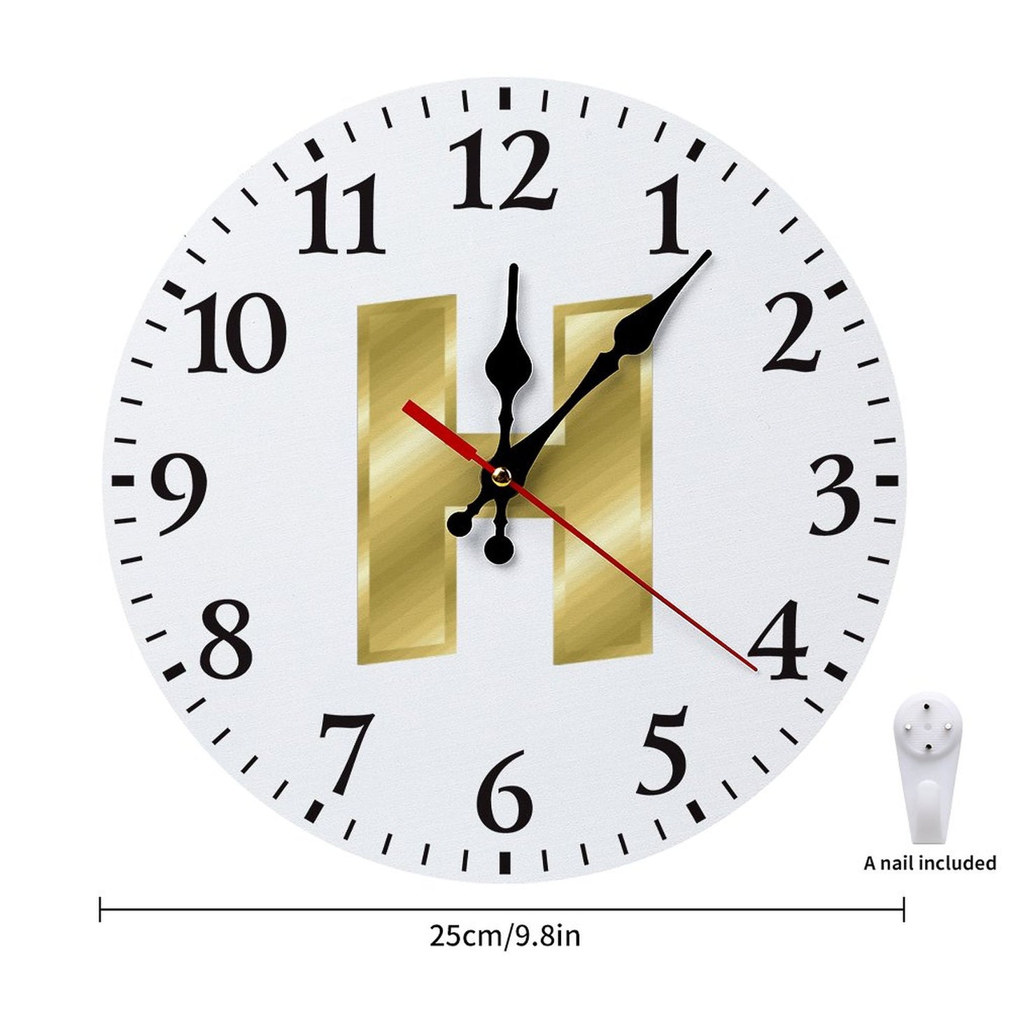 Modern Wooden Wall Clock - Letter H