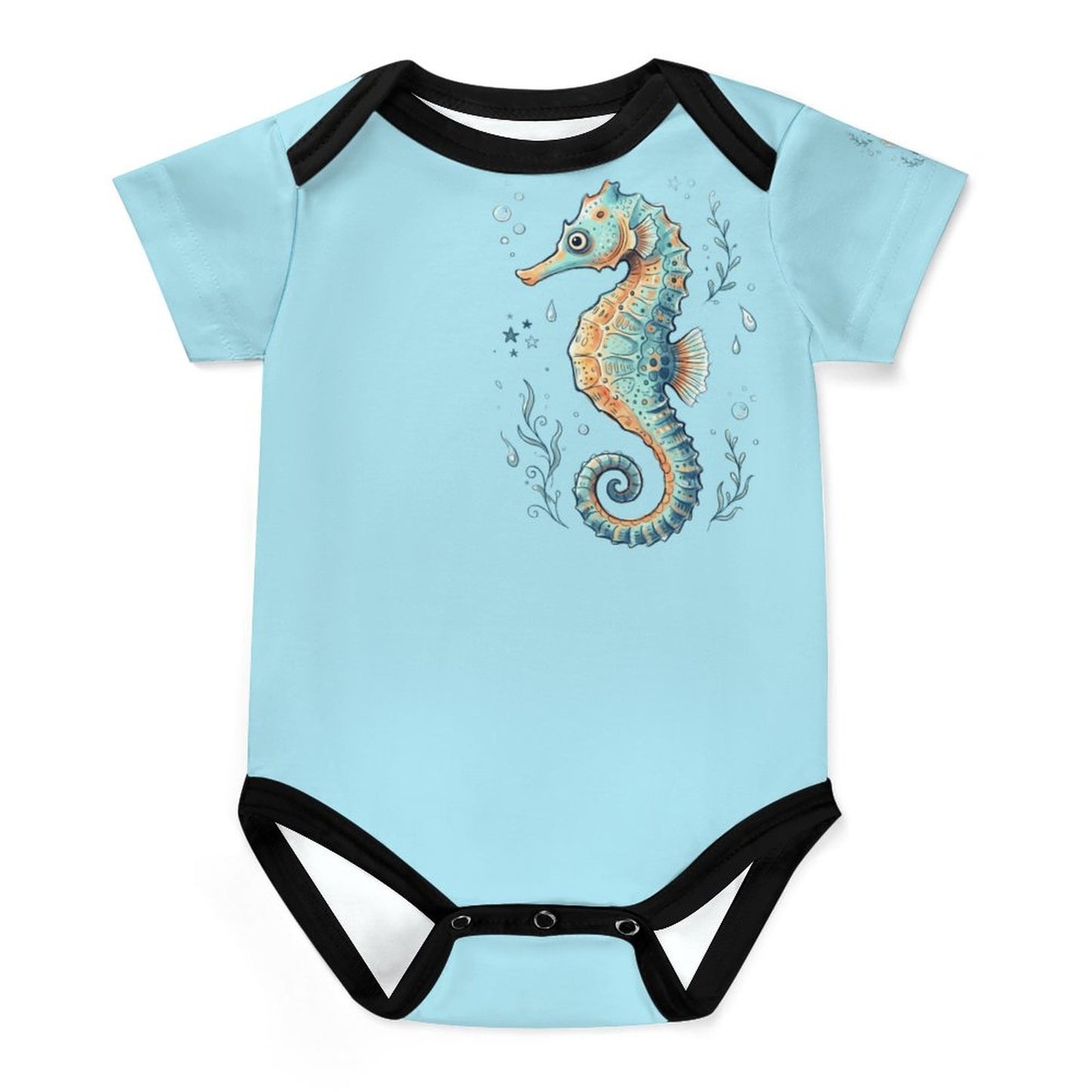 Faux Cotton Short Sleeve Baby Romper Marine