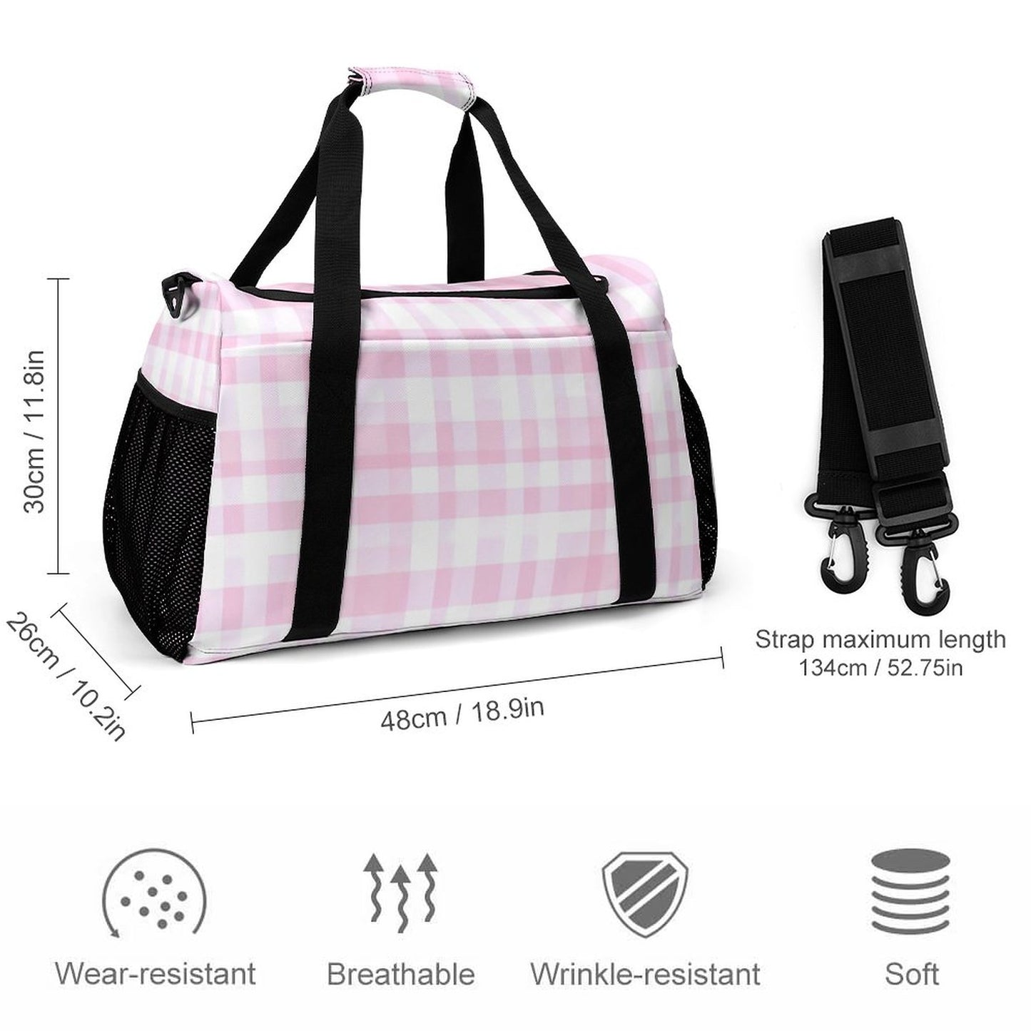 Travel Duffel Bag Pink Checker