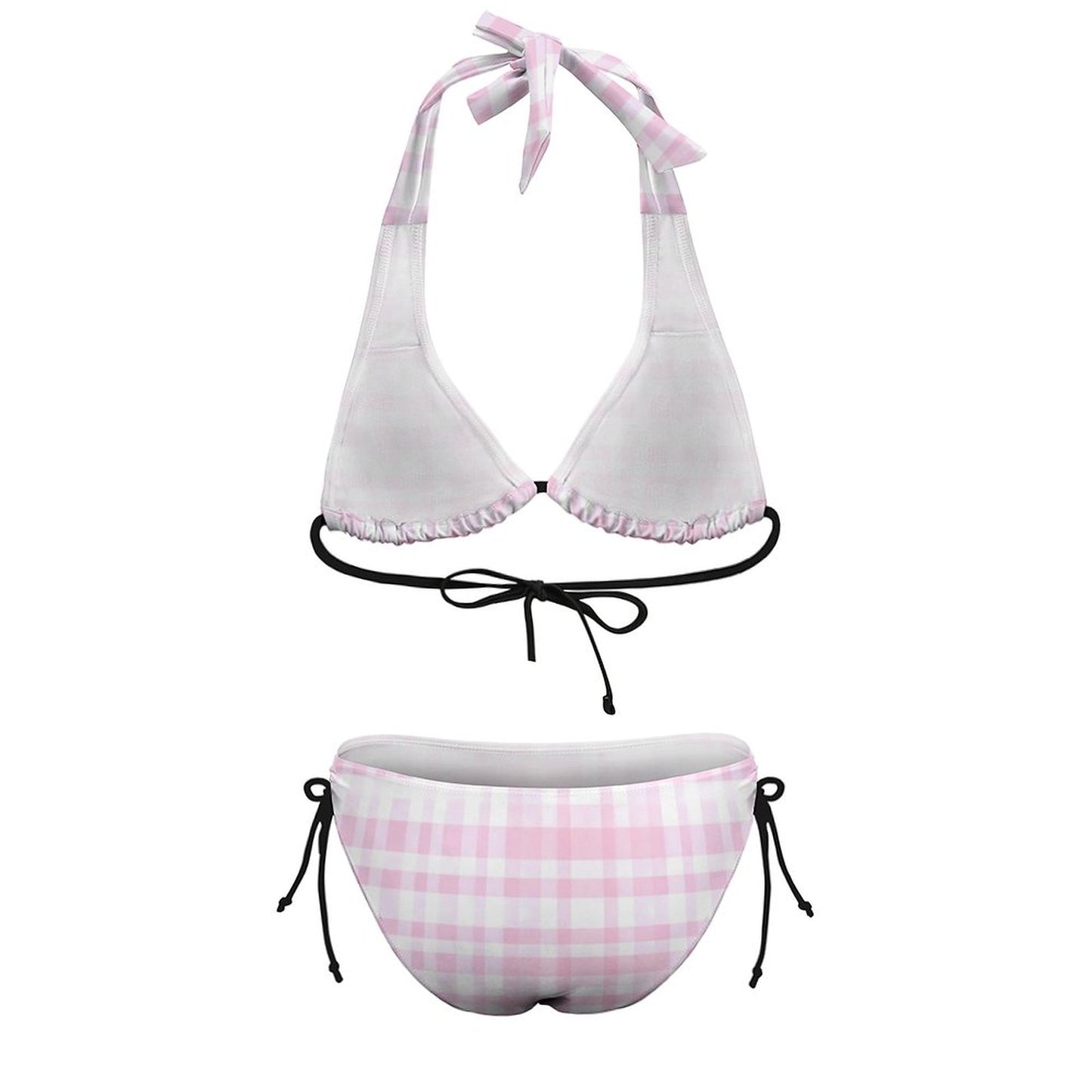Two Piece Halter Swimsuit Pink Plaid