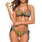 Halter Tie Front Bikini Set Striped