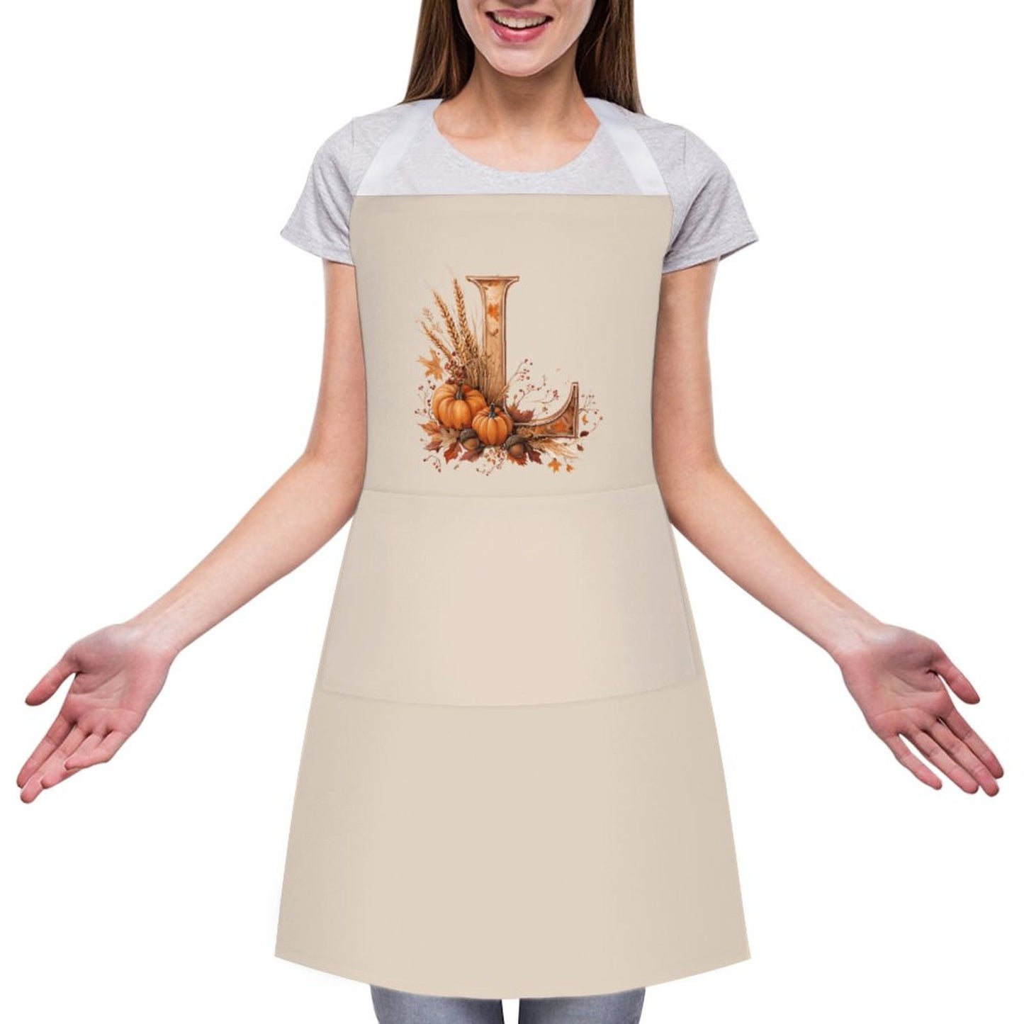 Adult Apron with Pocket - Thanksgiving Apron - Letter L