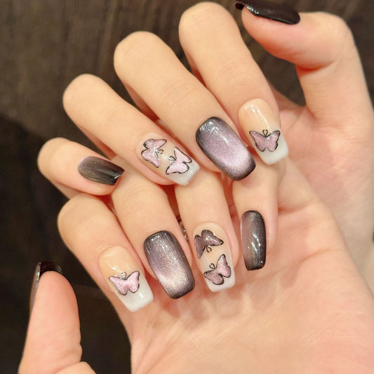 365nails: "Mystic Butterfly" – Hand-Painted Cat Eye & Butterfly Handmade Long Stiletto Nails – Image 2