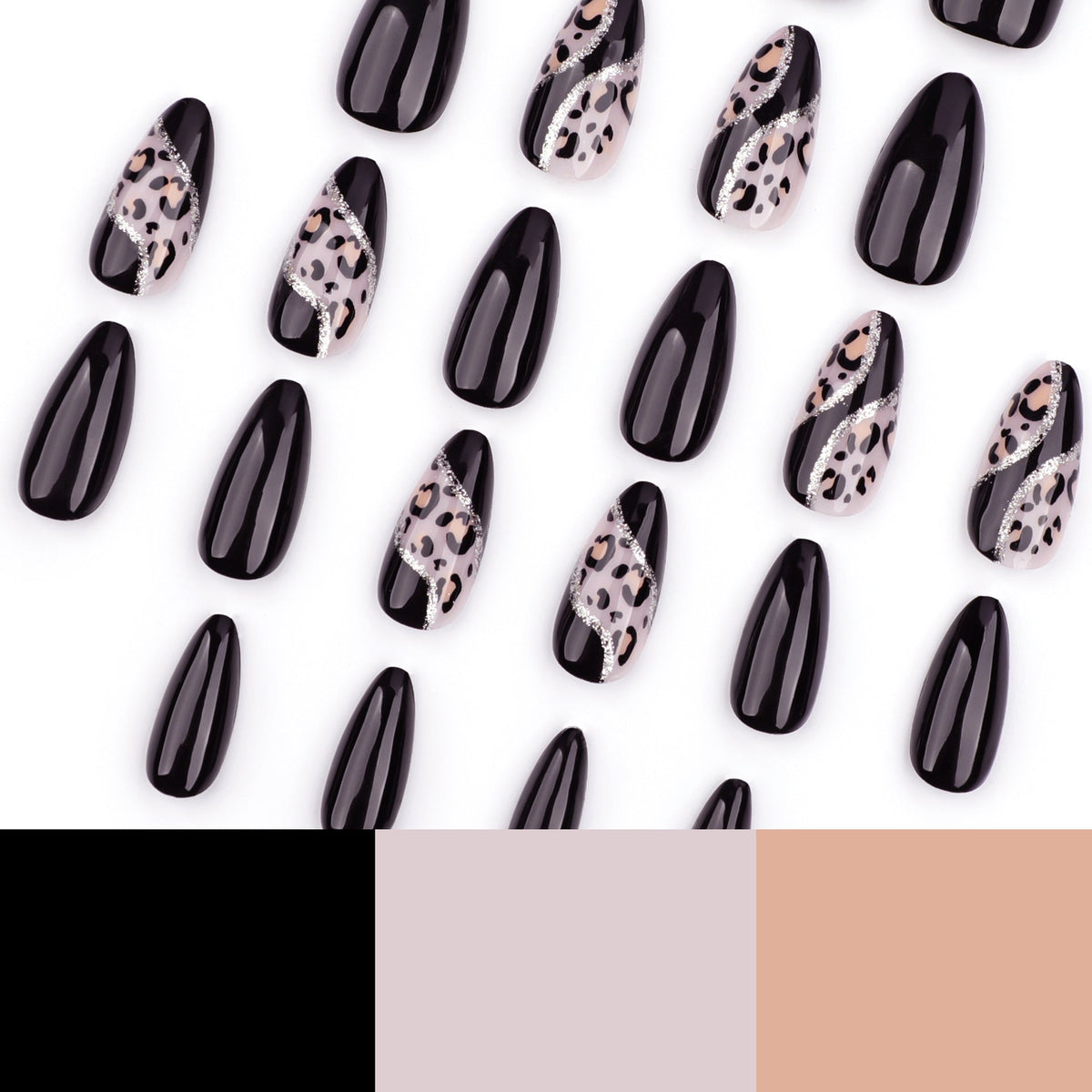 Autumn and winter leopard print splicing wearing armor simple black solid color autumn manicure fake nails fake – Image 4
