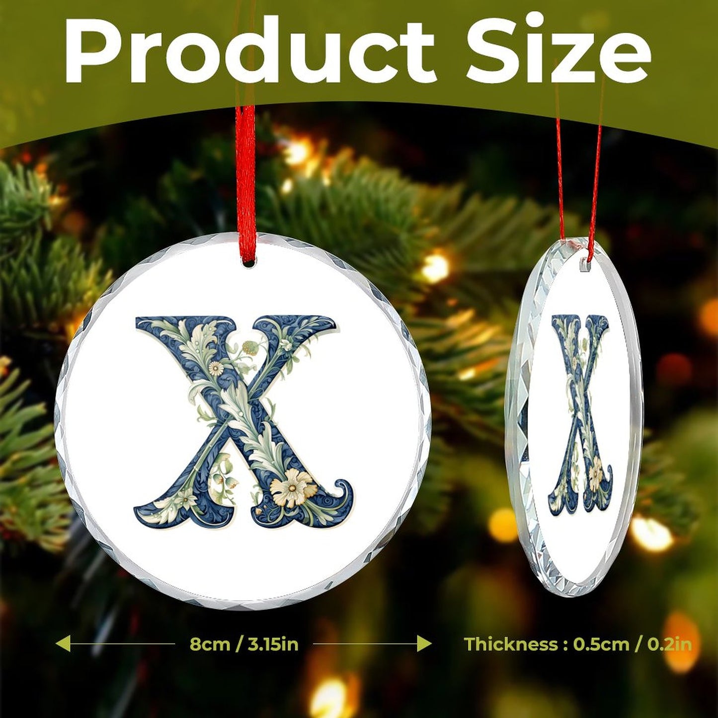 Glass Circular Ornament Pendant - Letter X